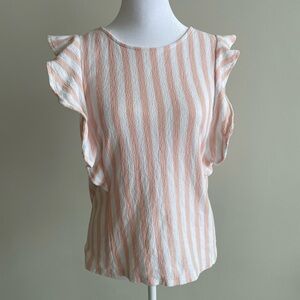 Women's Pink & White Striped Flutter Sleeve Top